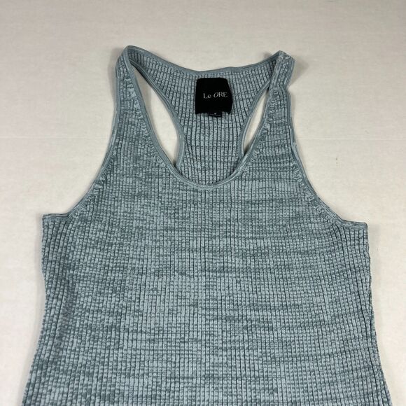 Le Ore Bandier Rimini Mini Dress Blue Raceback Ribbed Knit Casual Coastal SMALL - Picture 2 of 10